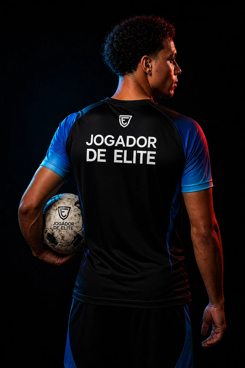Henrique de costas, segurando a bola, vestindo a camisa Jogador de Elite